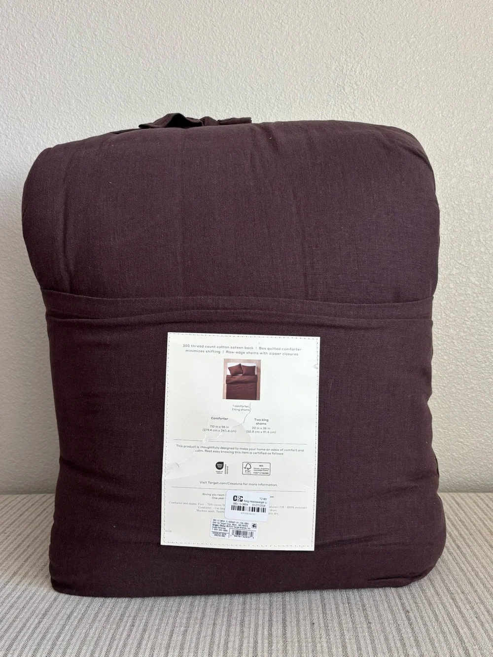 NWT King/California King Heavyweight Linen Blend Comforter and Sham Set Dark Fig